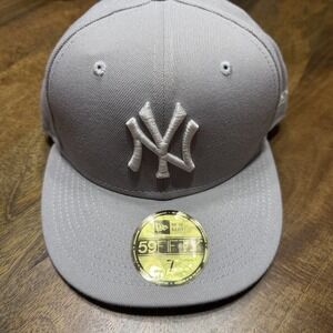 New York Yankees MLB Authentic New Era 59FIFTY Fitted Cap HAT 5950 GREY WHITE 7